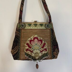 Mary Frances Brown and Red Embroidered Shoulder Bag